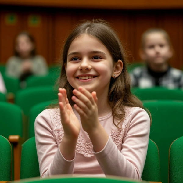 Фото зрители в актовом зале на празднике с оборудованием звуковым от май саунд